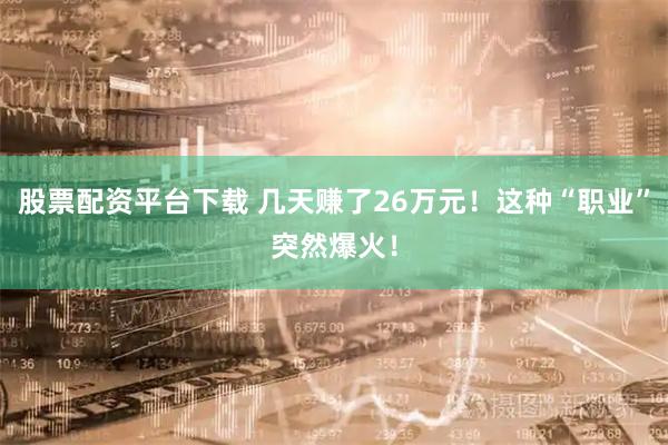 股票配资平台下载 几天赚了26万元！这种“职业”突然爆火！